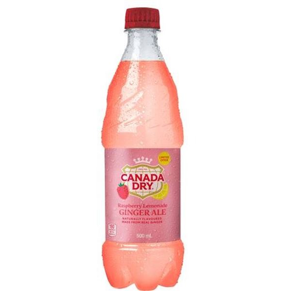 Canada Dry Raspberry Lemonade Ginger Ale 24 x 500 mL Bottles