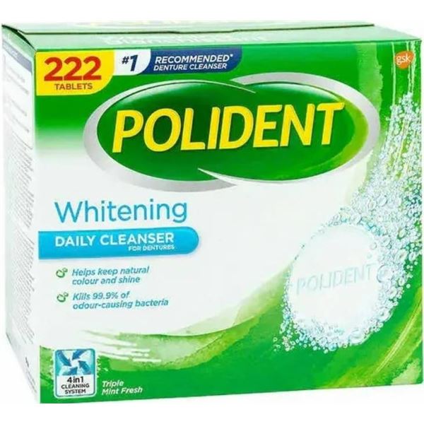 Polident Antibacterial Denture Cleanser Whitening Tablets – 222 Count
