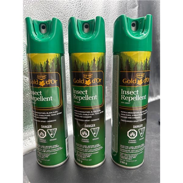 Lot of 3 Co-op Gold D’or Insect Repellent 230g Spray Cans