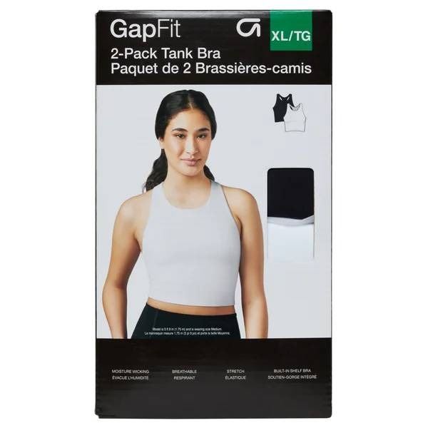 GapFit 2-Pack Tank Bra, Size Medium, Multi-Color