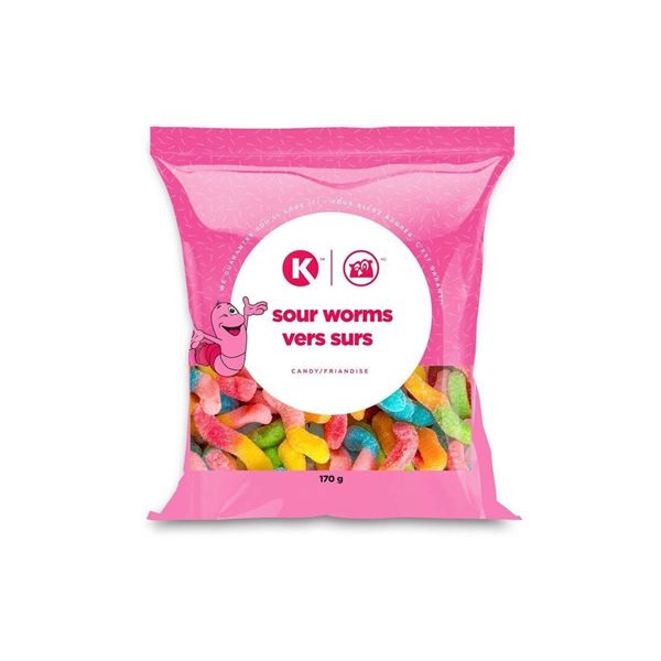 12 Bags K Sour Worms Candy, Each 170g