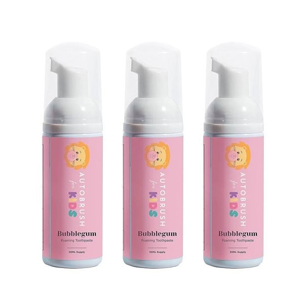 Autobrush For Kids Bubblegum Non-Toxic Foaming Toothpaste – Set of 3