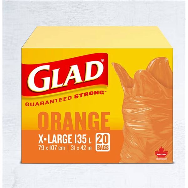 Glad Orange X-Large Garbage Bags, 135L, 20 Bags