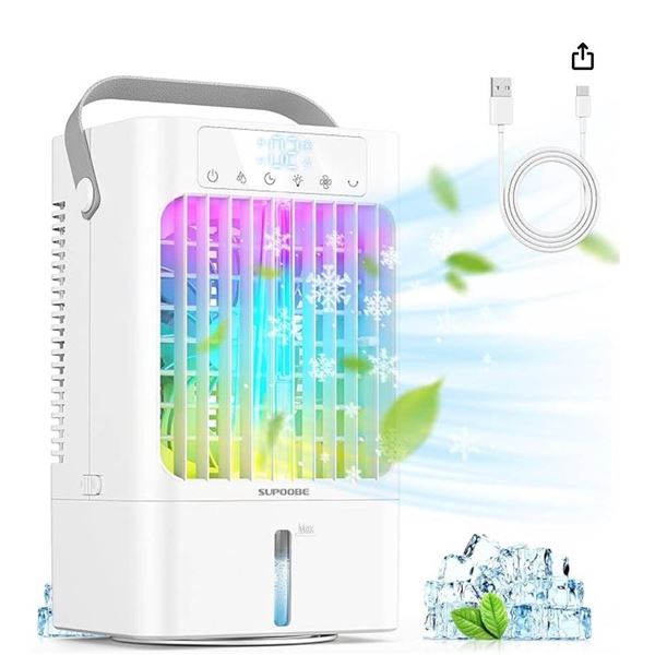 Portable Air Cooler With Timer and 1500ml Tank, Multi-Color LED