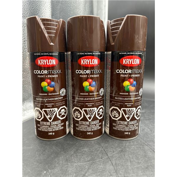 Krylon Colormaxx Paint + Primer Gloss Leather Brown 340g, Set of 3