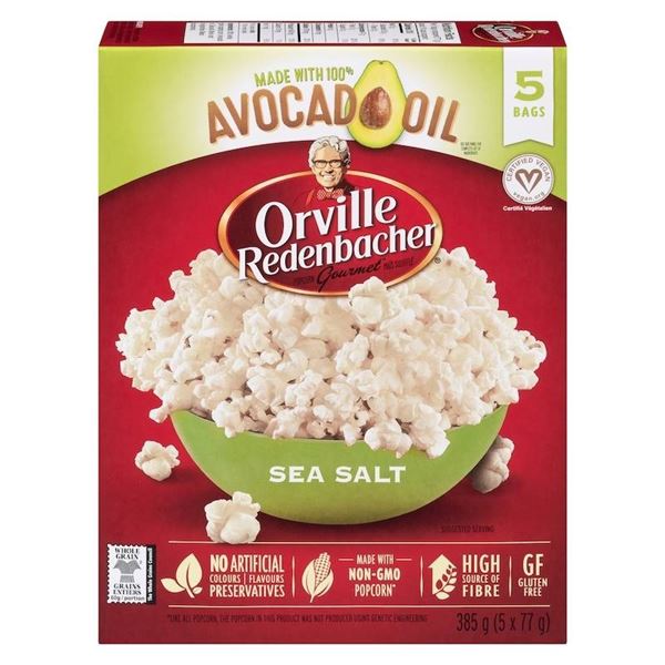Orville Redenbacher Sea Salt Popcorn with Avocado Oil, 6-Pack, 385g Each