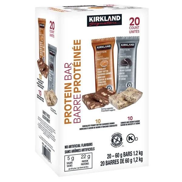 Kirkland Signature Protein Bar 20 Count Variety Pack Cookies and Cream and Chocolatey Peanut Butter