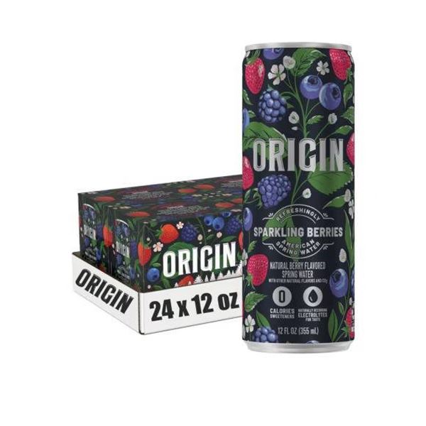 Origin Organic Triple Berry Sparkling Water, 24 x 355 mL Cans