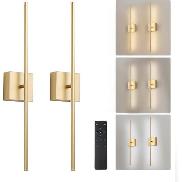 KARTOOSH Battery Operated Wall Sconces Set of Two, LED Gold Wireless Wall Light for Living Room, Hal
