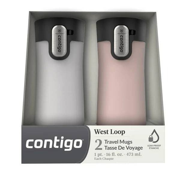 Contigo West Loop 16 oz Travel Mugs Set of 2 – White and Pink