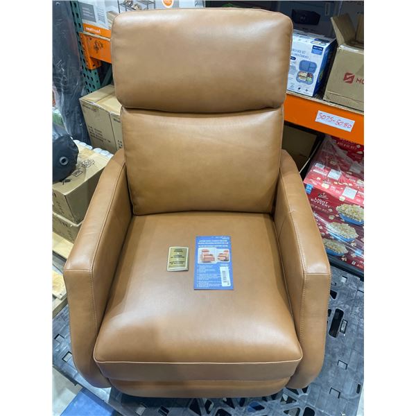 Tan Leather Swivel Pushback Recliner Chair