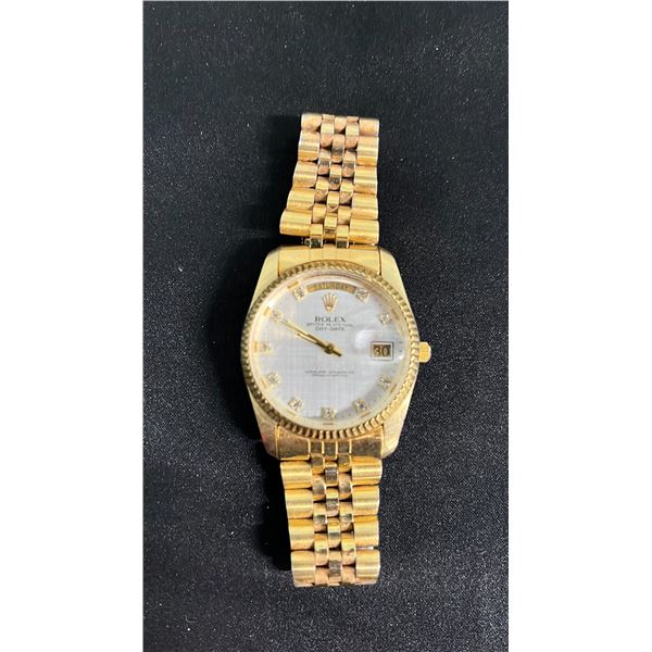 GOLD ONE-TONE ROLEX OYSTER PERPETUAL DAY-DATE WATCH W/DIAMOND MARKERS - *REPLICA*