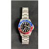 Image 1 : SILVER ONE-TONE ROLEX OYSTER PERPETUAL GMT MASTER II WATCH: BLUE & RED BEZEL - *REPLICA*