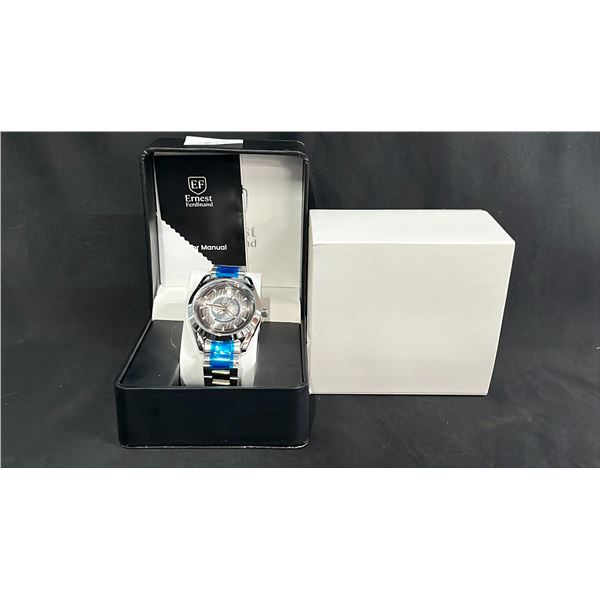 MEN-S ERNEST FERDINAND WATCH WITH GLOBAL DIAL & STAINLESS STEEL BAND IN BOX: 3ATM WATER RESISTANT