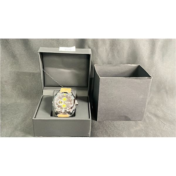 MEN'S LATOR CALIBRE 4787 CHRONOGRAPH WATCH WITH LEATHER STRAP: 42MM IP PLATED CASE