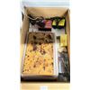 Image 1 : BOX OF CN AUTO RACKS, HOBBY TRANSFORMER FOR ALL HO SCALE TRAINS, POWER CONTROLLER & PLASTIC BIN OF