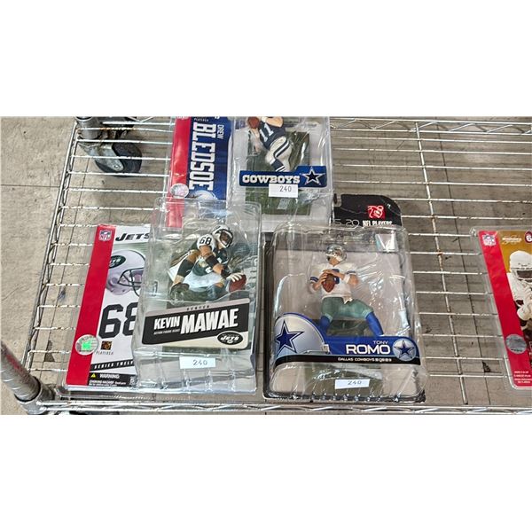 NFL ACTION FIGURES - COWBOYS DREW BLEDSOE, COWBOYS TONY ROMO & JETS KEVIN MAWAE