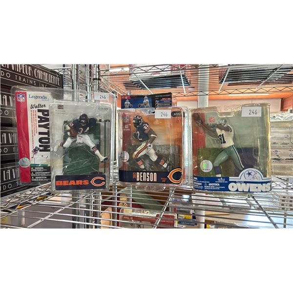 NFL ACTION FIGURES - BEARS WALTER PAYTON, BEARS CEDRIC BENSON & COWBOYS TERRELL OWENS