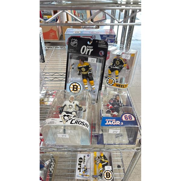 FOUR NHL ACTION FIGURES - BOBBY ORR, CAM NEELY, SIDNEY CROSBY & JAROMIR JAGR