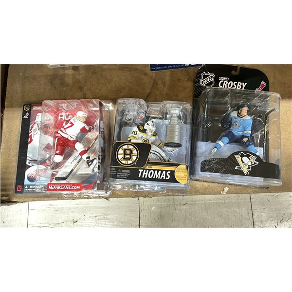 NHL ACTION FIGURES - BRETT HULL, TIM THOMAS & SIDNEY CROSBY