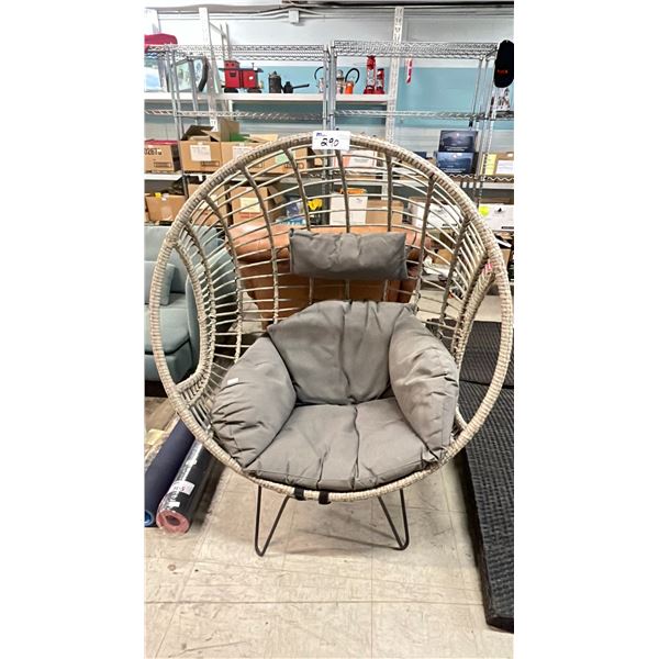RATTAN EGG CHAIR WITH GREY CUSHIONS