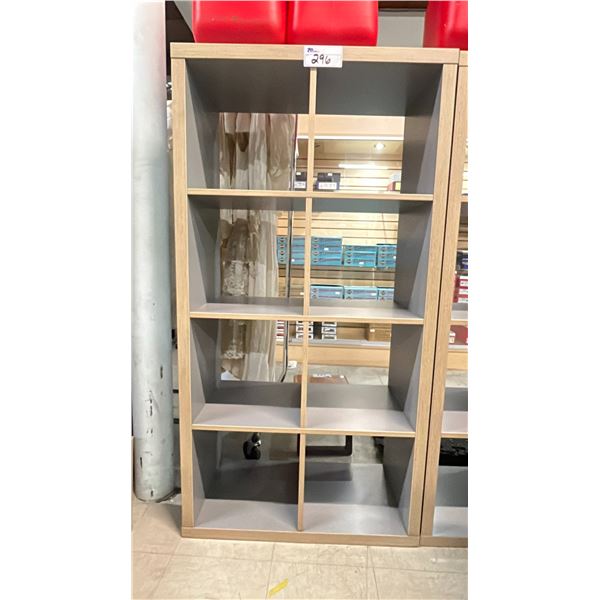 GREY 8 SECTION STORAGE SHELF - APPROX. 30"W X 15.5"D X 58"H