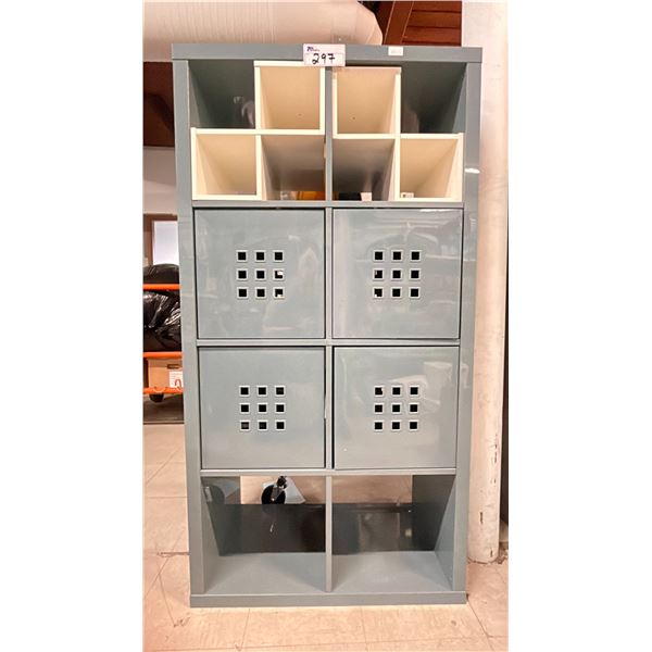 BLUE 8 SECTION STORAGE SHELF - APPROX. 30"W X 15.5"D X 58"H
