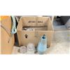 Image 1 : BOX OF DECORATIVE GLASSWARE & A BLUE VASE