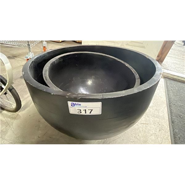TWO BLACK LARGE PLANT POTS