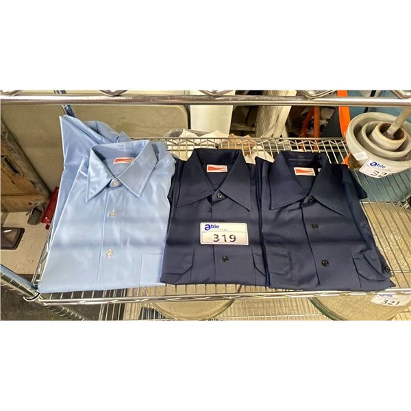 2 NORTH VANCOUVER FIRE DEPARTMENT SHIRTS & BLUE DRESS SHIRT ( UNKNOWN SIZES )