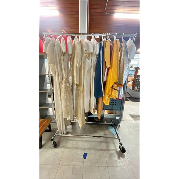 CLOTHING RACK WITH CONTENTS - COSTUMES & VINTAGE DRESSES *RACK INCLUDED*