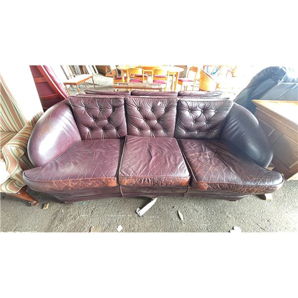 2 LEATHER THREE SEATER SOFAS
