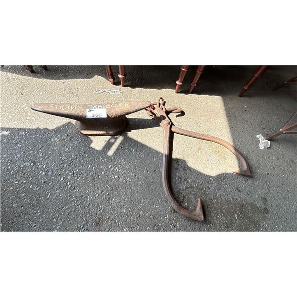 HEAVY DUTY LOG SKIDDING TONGS & A VINTAGE STAKE ANVIL