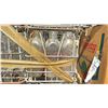 Image 2 : PALLET OF ANTIQUE GLASS RACKS, GLASS MILK JARS, WOODEN CRATES, METAL TOOL CHEST & MORE *MUST TAKE