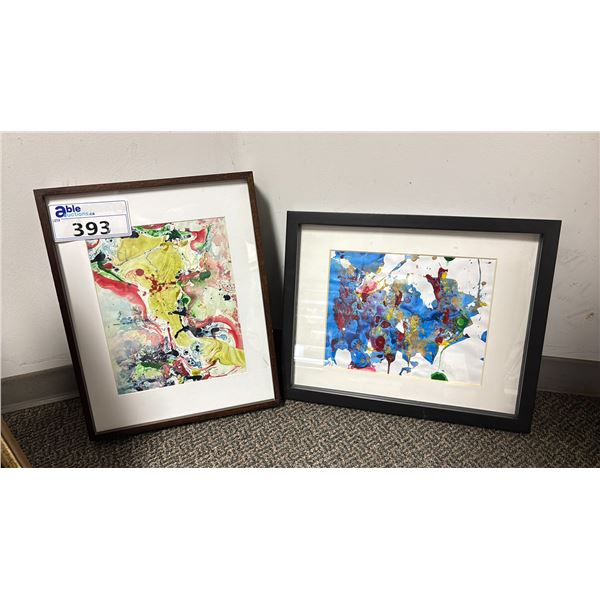 2 FRAMED & MATTED POURED ACRYLIC PAINT ART