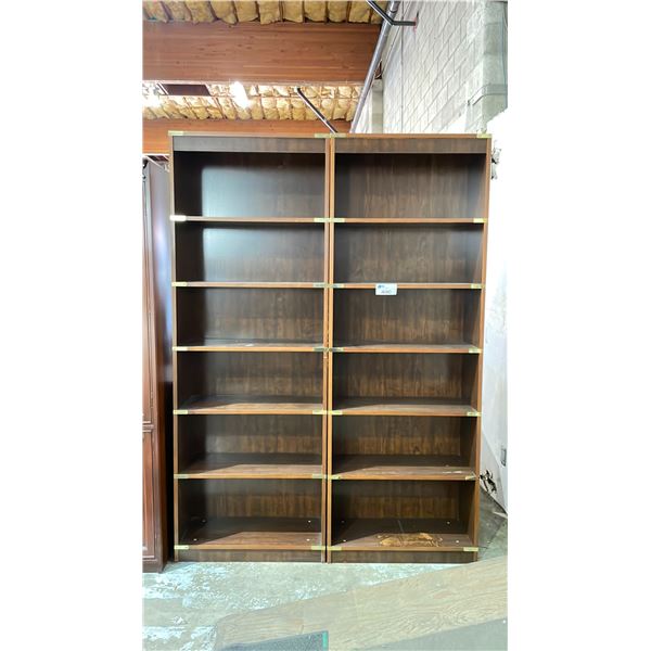 PAIR OF DARK WOODEN STORAGE SHELVES - APPROX. 30 W X 12 D X 84 H