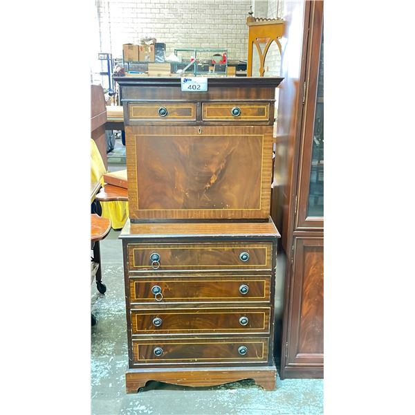 ANTIQUE 6 DRAWER DRESSER WITH FLIP OPEN STORAGE - APPROX. 26 W X 16 D X 55 H