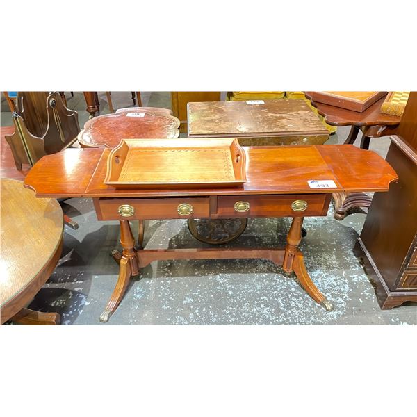 TWO DRAWER ENTRYWAY TABLE WITH FLIP UP SIDES & A WOODEN TRAY