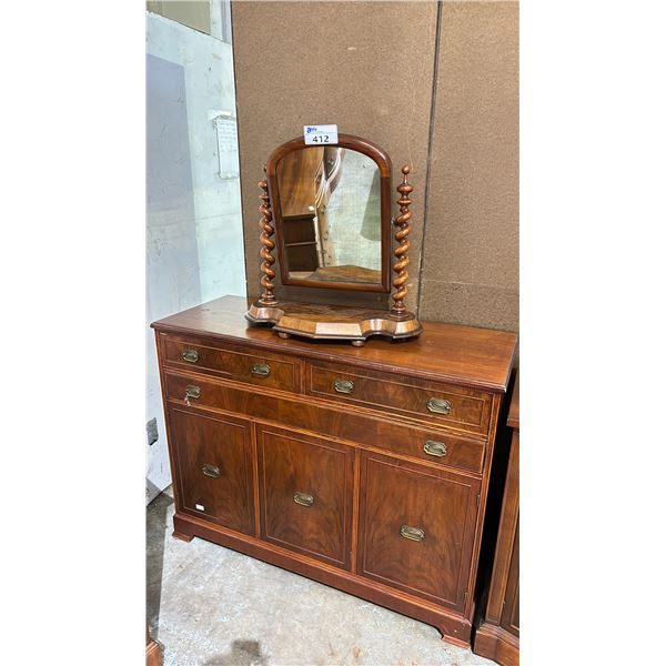 BARLEY TWIST MAHOGANY VANITY MIRROR  & 3 DOOR 3 DRAWER CABINET