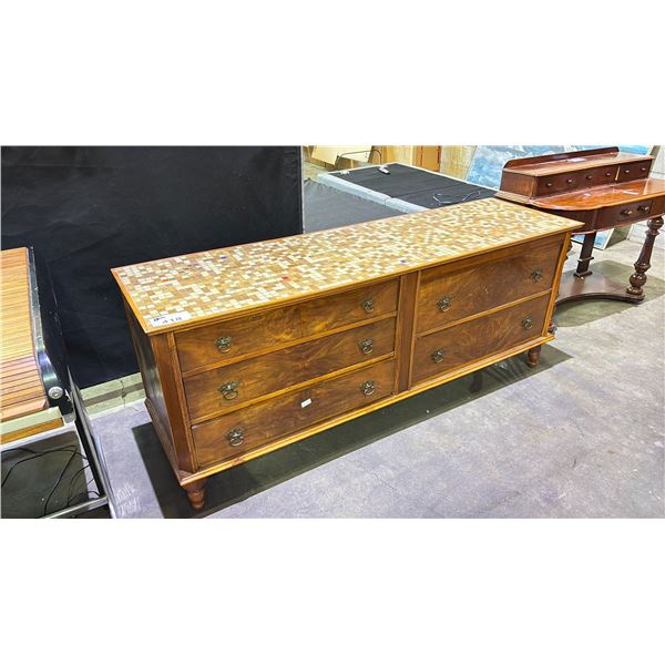 5 DRAWER TILE TOP DRESSER - APPROX. 69 W X 20 D X 28 H