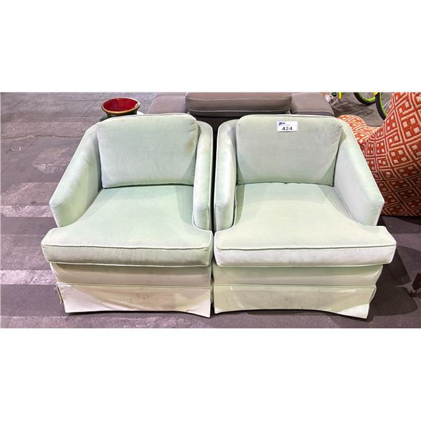 TWO GREEN UPHOLSTERED ARMCHAIRS