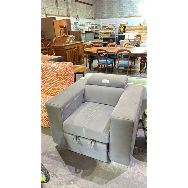 GREY ARMCHAIR WITH PULL OUT OTTOMAN