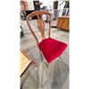 Image 2 : FOUR DARK WOODEN RED PADDED DINING CHAIRS & ONE DARK WOODEN VANITY CHAIR