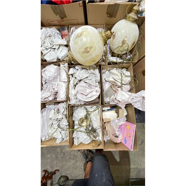 PALLET OF GLASSWARE, ANTIQUE LIGHTING, CASSEROLE DISHES, BOOKS & MORE *MUST TAKE ALL ON PALLET*