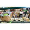 Image 1 : SHELF OF DECORATIVE PLATES, & BOX OF KITCHEN GLASSWARE & MORE