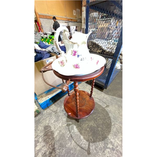 ANTIQUE WASH STAND WITH PORCELAIN PITCHER & BASIN