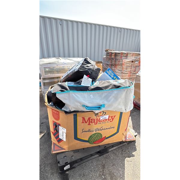 PALLET OF TENTS, SLEEPING BAG, BODY GLOVE PADDLE BOARD & MORE *MUST TAKE ALL ON PALLET/ WORKING