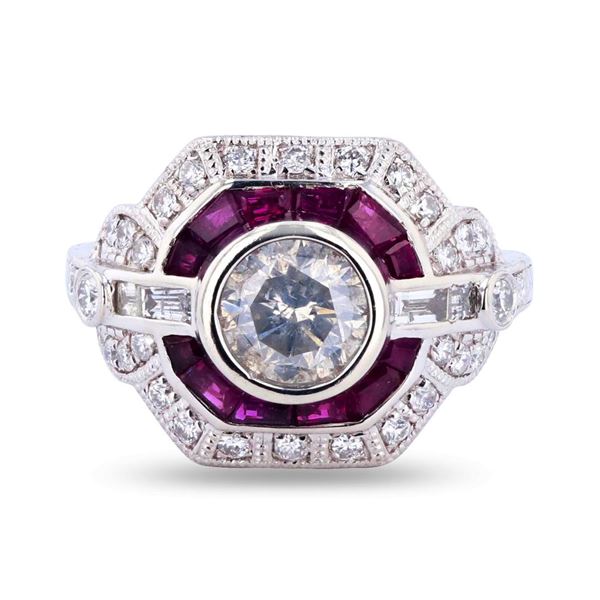 1.63 ctw Diamond and 0.85 ctw Ruby Platinum Ring