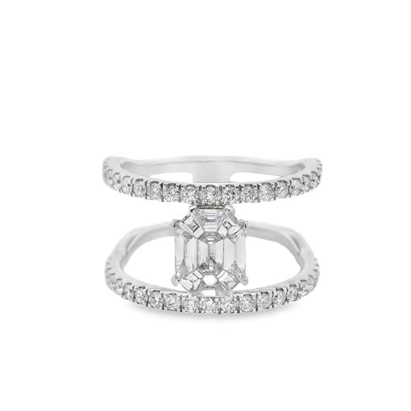 14kt WG Emerald Cut Diamond Wide Band