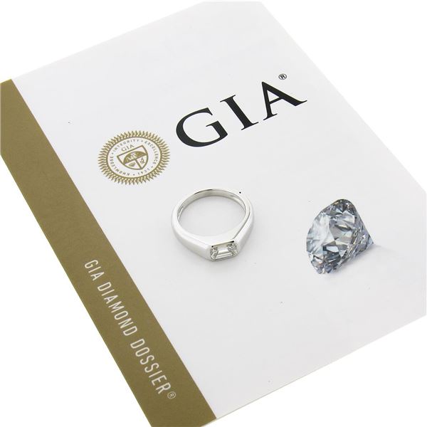 Platinum 0.87 ctw GIA Emerald Cut Sideways Bezel Set Diamond Solitaire Band Ring
